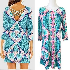Lilly Pulitzer Ophelia Seaside Aqua Coconut Cove Knit Swing Dress MEDIUM Cottage